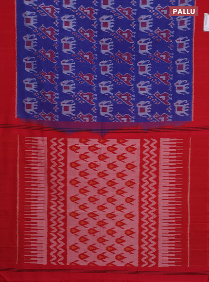 Ikat cotton saree blue and red with allover ikat weaves and simple border
