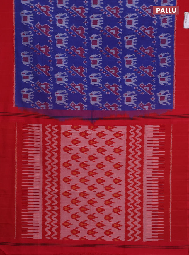 Ikat cotton saree blue and red with allover ikat weaves and simple border