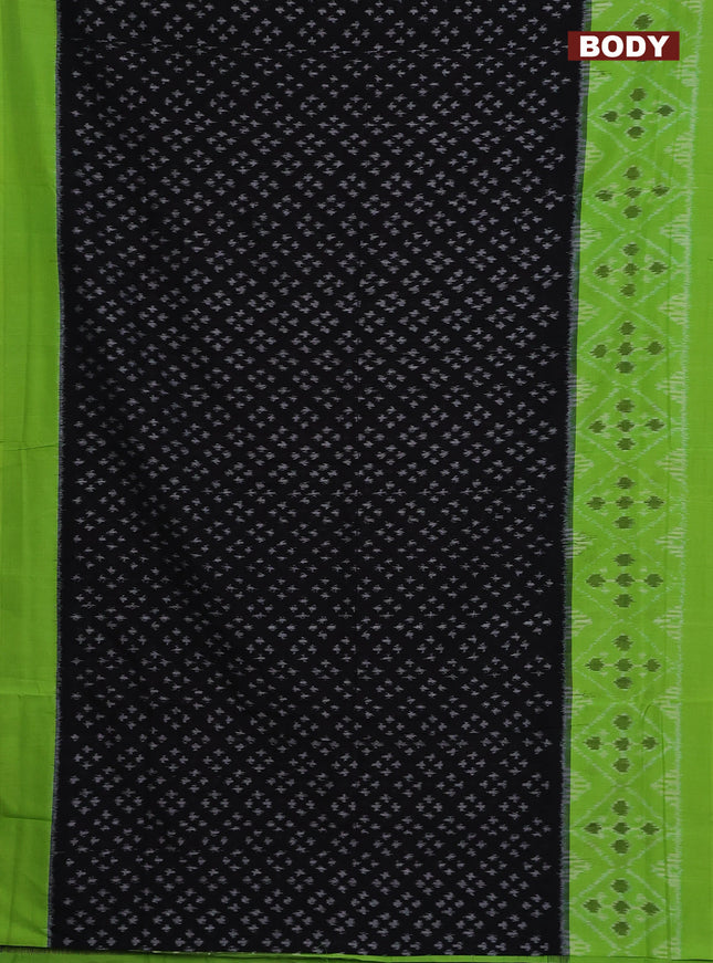 Ikat cotton saree black and light green with allover ikat butta weaves and long ikat woven border