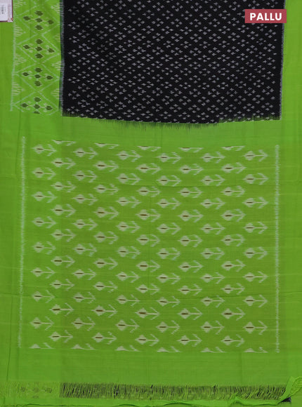 Ikat cotton saree black and light green with allover ikat butta weaves and long ikat woven border
