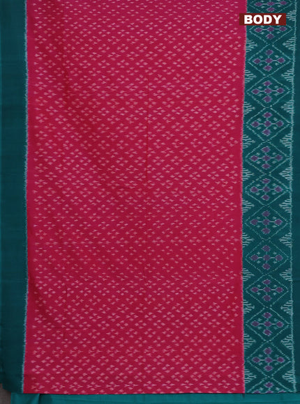 Ikat cotton saree magenta pink and green with allover ikat butta weaves and long ikat woven border