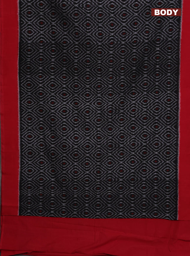 Ikat cotton saree black and red with allover ikat weaves and simple border