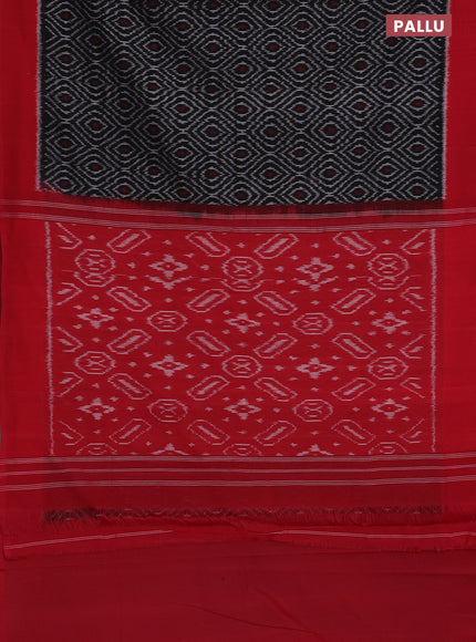 Ikat cotton saree black and red with allover ikat weaves and simple border