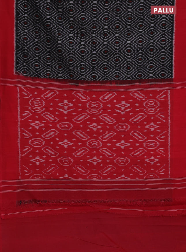 Ikat cotton saree black and red with allover ikat weaves and simple border