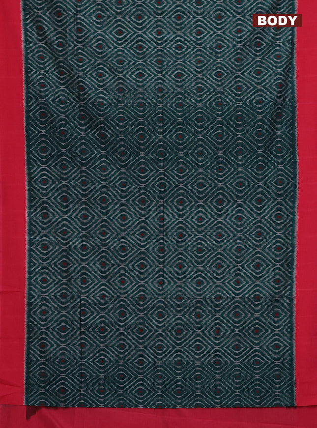 Ikat cotton saree peacock green and red with allover ikat weaves and simple border