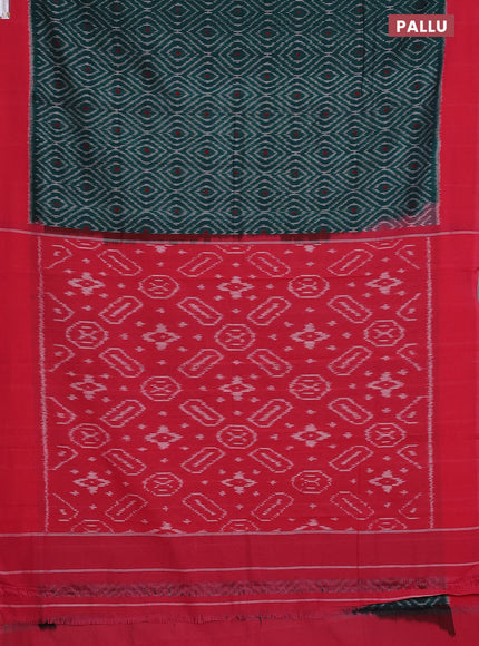 Ikat cotton saree peacock green and red with allover ikat weaves and simple border