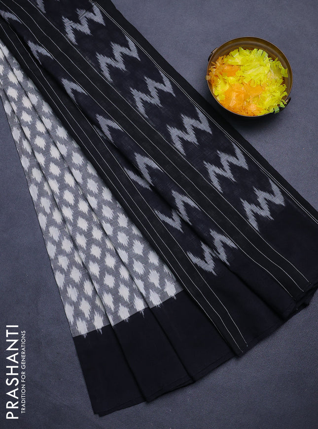 Ikat cotton saree grey with allover ikat weaves and ganga jamuna border