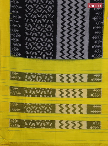 Ikat cotton saree black and yellow with allover zaig zag ikat weaves and simple border