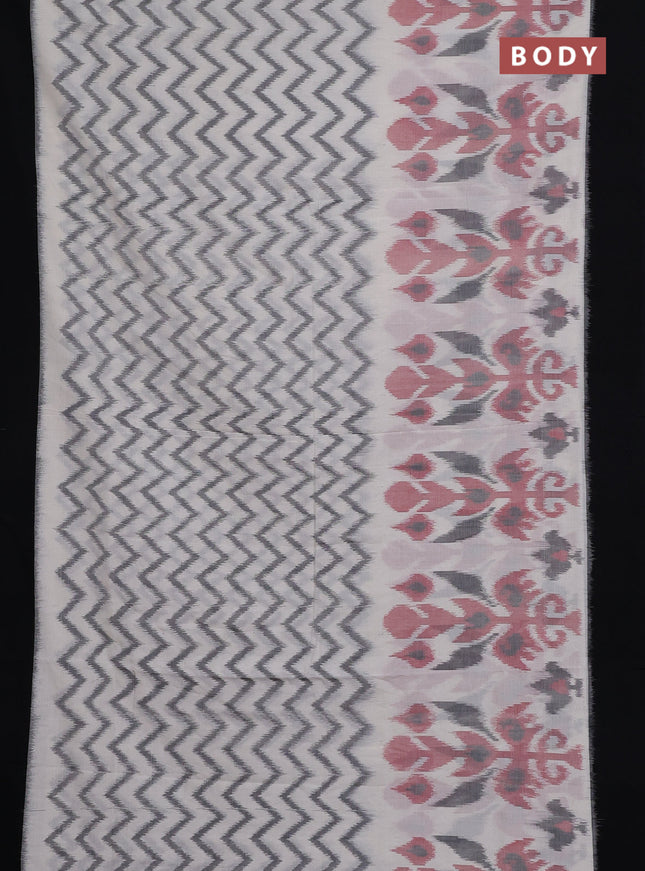 Ikat cotton saree off white and black with allover zaig zag ikat weaves and simple border