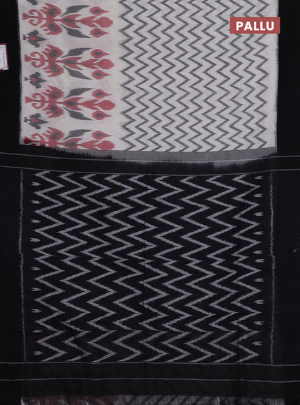 Ikat cotton saree off white and black with allover zaig zag ikat weaves and simple border