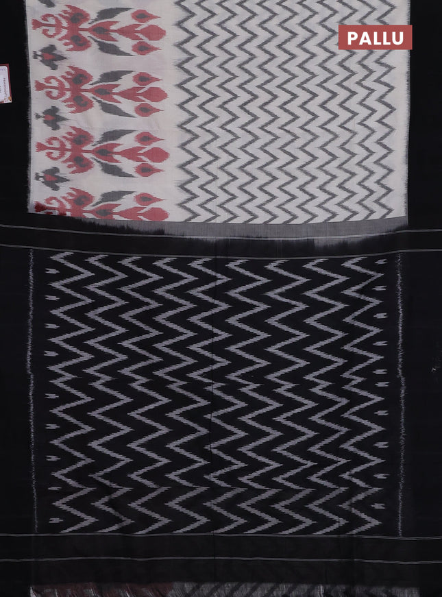 Ikat cotton saree off white and black with allover zaig zag ikat weaves and simple border