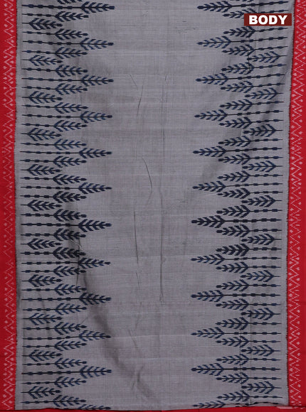 Ikat cotton saree grey and red with plain body and long ikat woven border