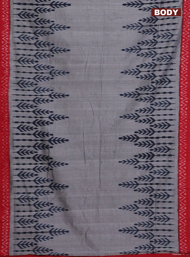 Ikat cotton saree grey and red with plain body and long ikat woven border