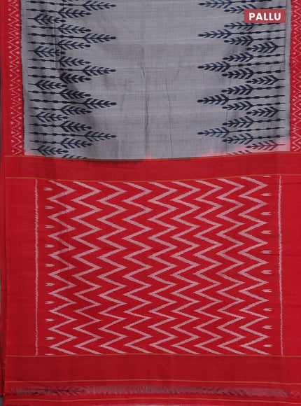 Ikat cotton saree grey and red with plain body and long ikat woven border