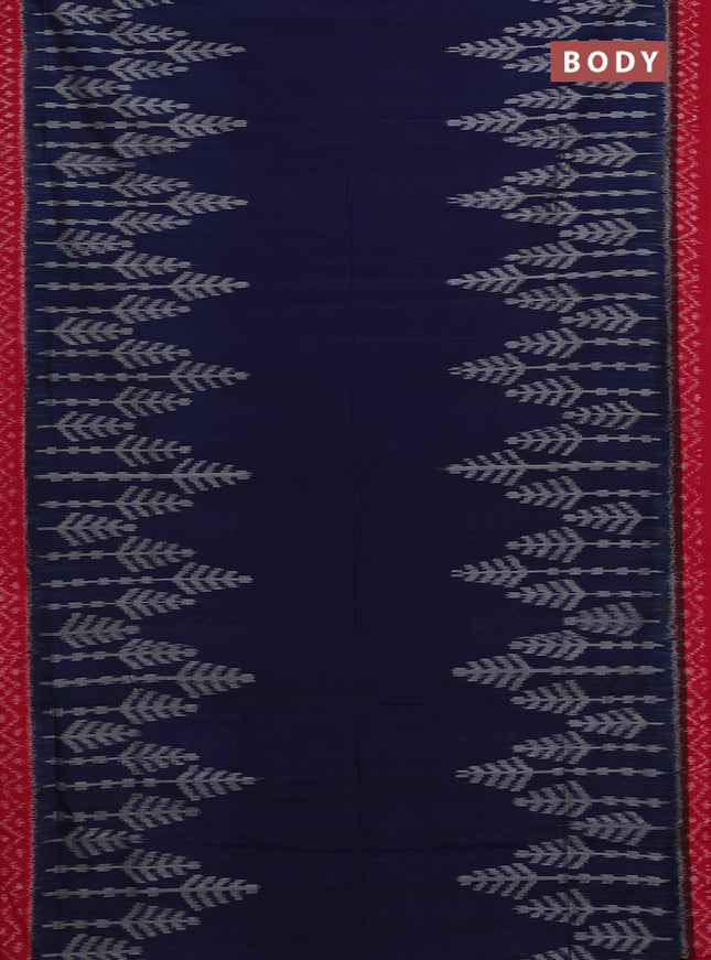 Ikat cotton saree peacock blue and red with plain body and long ikat woven border