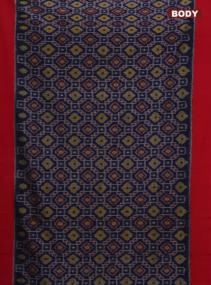 Ikat cotton saree blue and red with allover ikat weaves and simple border