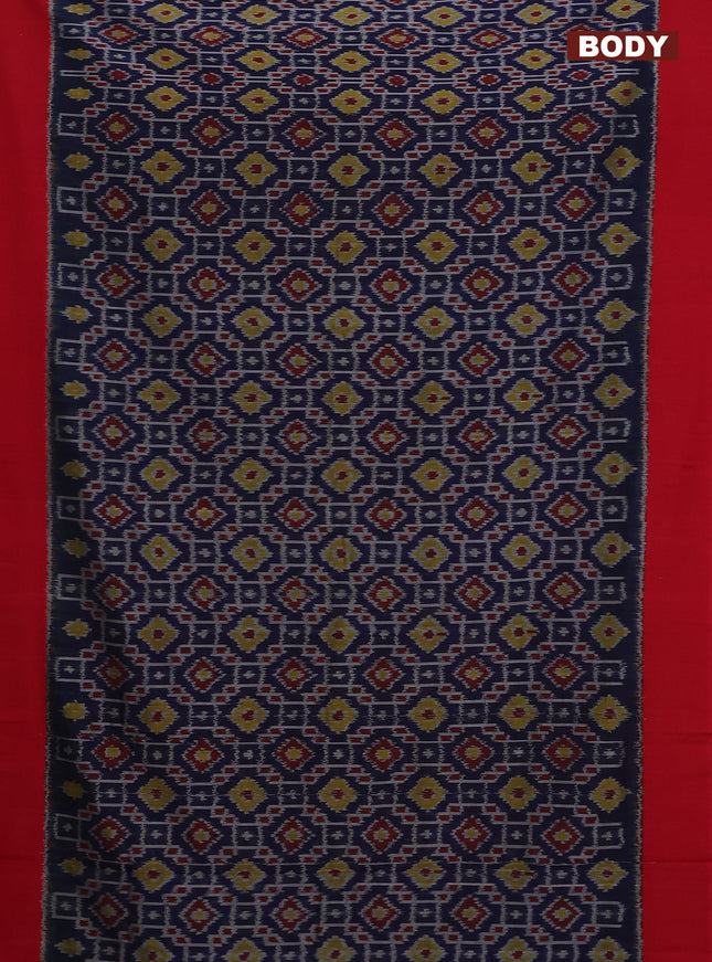 Ikat cotton saree blue and red with allover ikat weaves and simple border