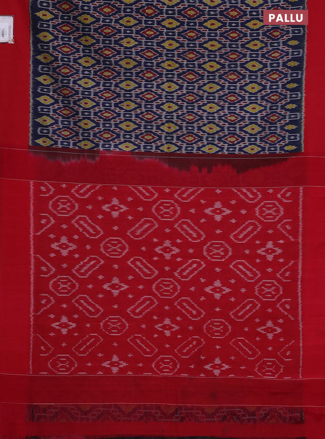 Ikat cotton saree blue and red with allover ikat weaves and simple border