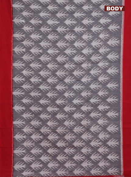 Ikat cotton saree grey and red with allover ikat weaves and simple border