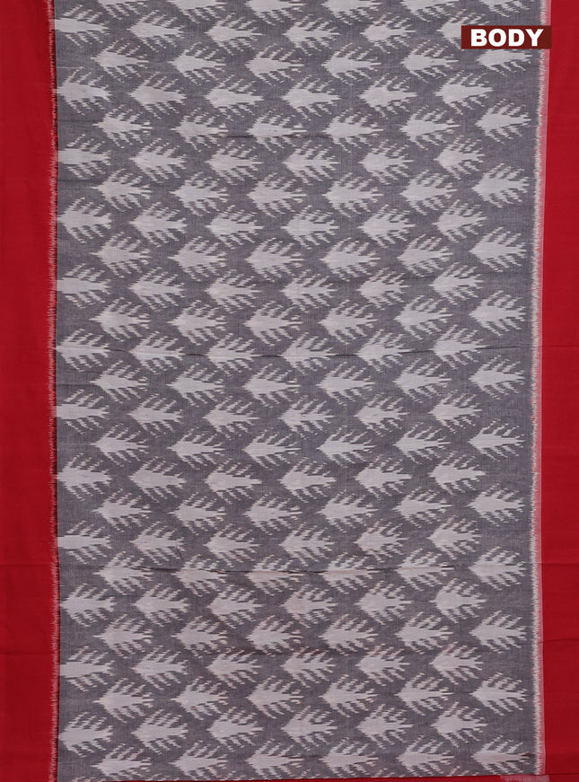 Ikat cotton saree grey and red with allover ikat weaves and simple border