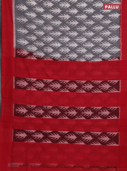 Ikat cotton saree grey and red with allover ikat weaves and simple border