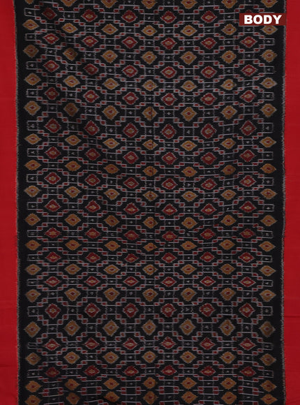 Ikat cotton saree black and red with allover ikat weaves and simple border