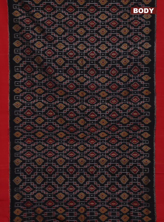 Ikat cotton saree black and red with allover ikat weaves and simple border