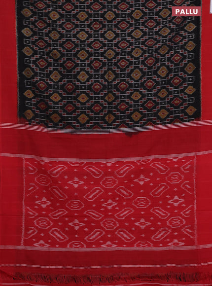 Ikat cotton saree black and red with allover ikat weaves and simple border