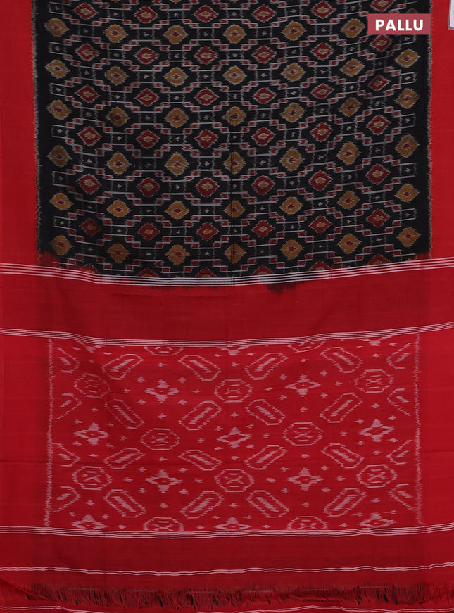 Ikat cotton saree black and red with allover ikat weaves and simple border