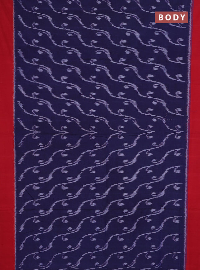Ikat cotton saree blue and red with allover ikat weaves and simple border