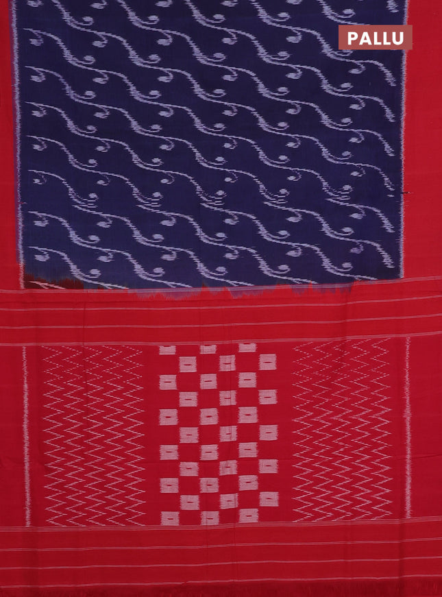 Ikat cotton saree blue and red with allover ikat weaves and simple border