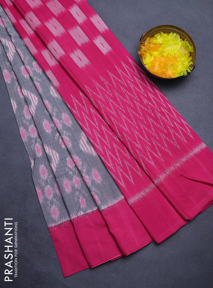 Ikat cotton saree grey and pink with allover ikat weaves and simple border