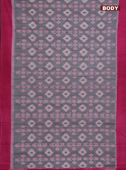 Ikat cotton saree grey and pink with allover ikat weaves and simple border