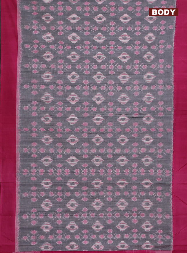 Ikat cotton saree grey and pink with allover ikat weaves and simple border