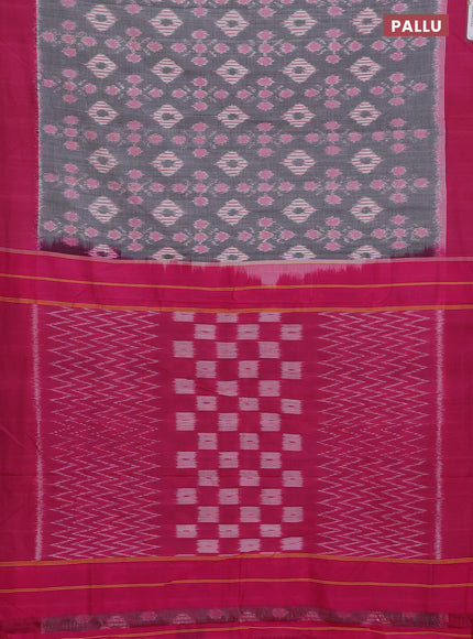 Ikat cotton saree grey and pink with allover ikat weaves and simple border