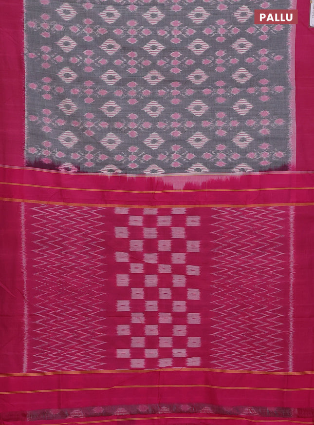 Ikat cotton saree grey and pink with allover ikat weaves and simple border