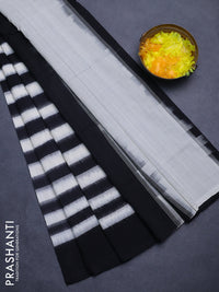 Ikat cotton saree off white and black with stripes pattern and simple border