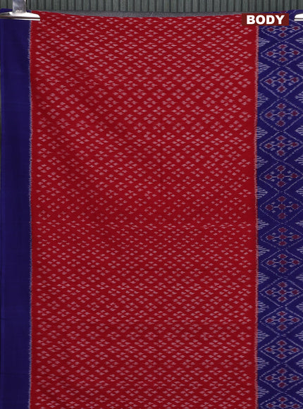Ikat cotton saree red and blue with allover ikat weaves and simple border