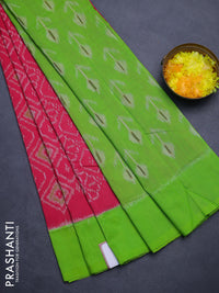 Ikat cotton saree pink and light green with allover ikat weaves and simple border