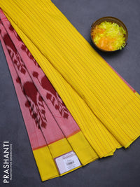 Ikat cotton saree red shade and yellow with allover ikat weaves and simple border