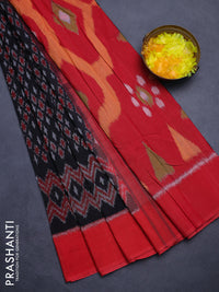 Ikat cotton saree black and red with allover ikat weaves and simple border