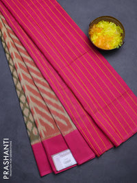 Ikat cotton saree sandal and pink with allover ikat weaves and simple border