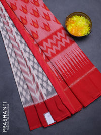 Ikat cotton saree off white and red with allover ikat weaves and simple border