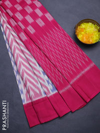 Ikat cotton saree off white and pink with allover ikat weaves and simple border
