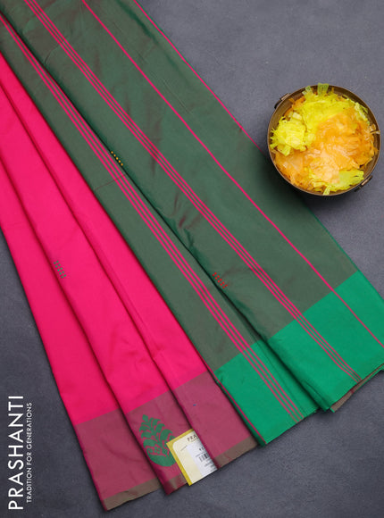 Arani semi silk saree pink and green with thread woven buttas and thread woven butta border