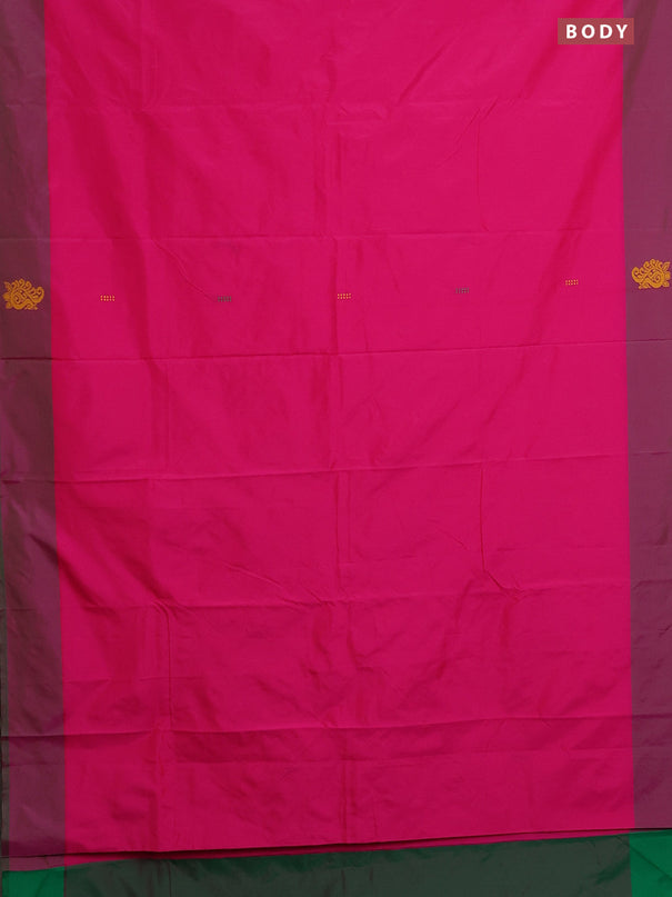 Arani semi silk saree pink and green with thread woven buttas and thread woven butta border