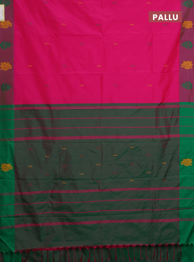 Arani semi silk saree pink and green with thread woven buttas and thread woven butta border