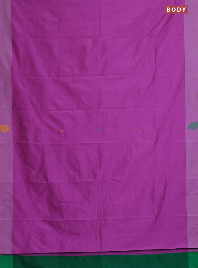 Arani semi silk saree purple shade and dual shade of green with thread woven buttas and thread woven butta border