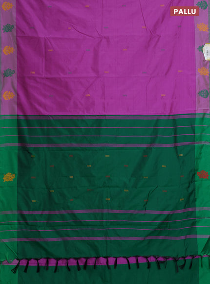 Arani semi silk saree purple shade and dual shade of green with thread woven buttas and thread woven butta border