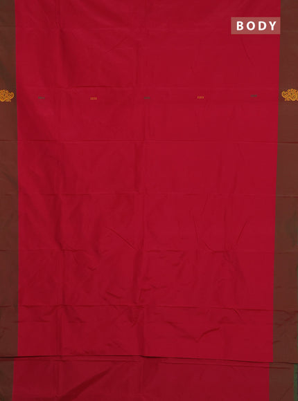 Arani semi silk saree reddish pink and dual shade of green with thread woven buttas and thread woven butta border